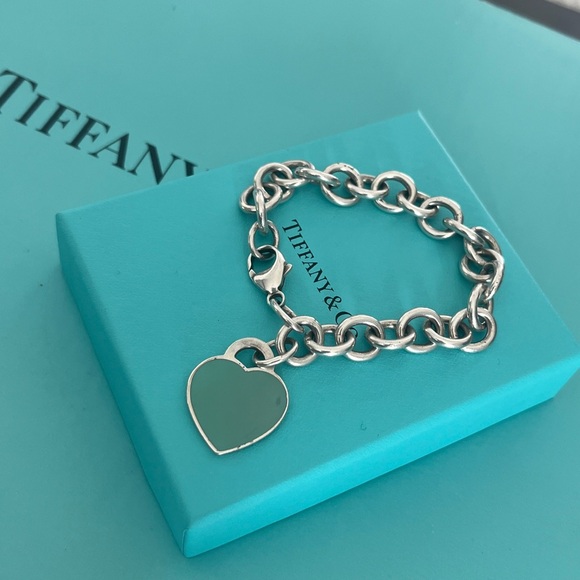 Tiffany & Co. Please Return to Tiffany Heart Blue Enamel Tag Silver Bracelet - Picture 5 of 17